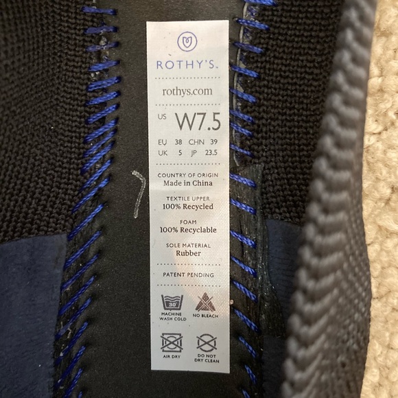 Rothy's RETIRED Charcoal / Dark Gray Racing Stripe Rounded Flat 7.5 - Picture 11 of 12